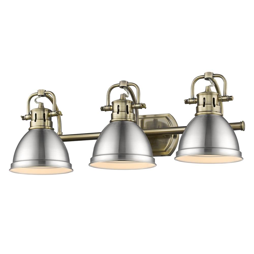 Golden Lighting 3602-BA3 AB-PW Aged Brass Yep By Golden Lighting Duncan 3-light Vanity In Aged Brass And Pewter Shade Image 1