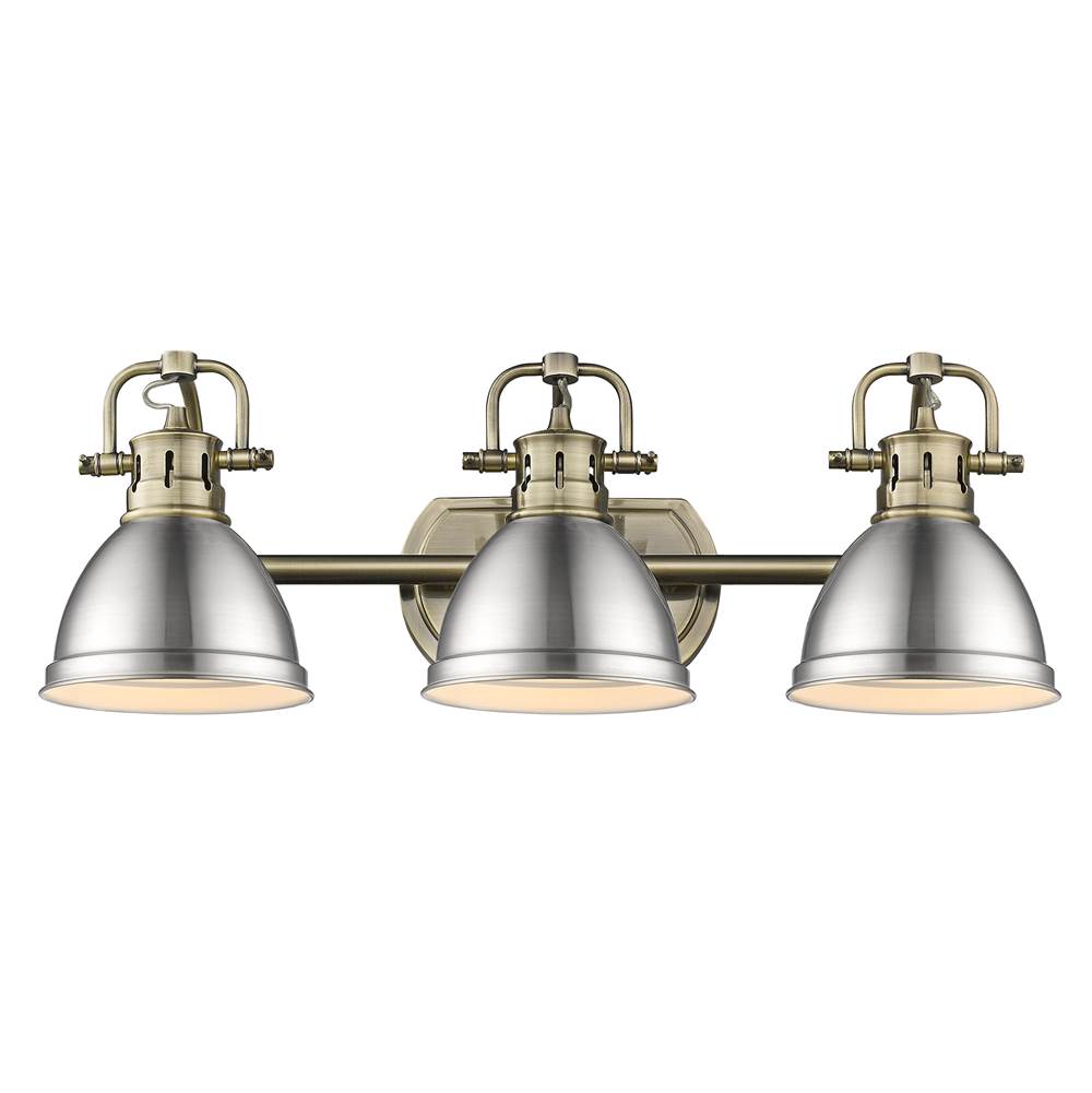 Golden Lighting Duncan Bcb Yep By Golden Lighting Duncan 3-light Vanity In Aged Brass And Pewter Shade