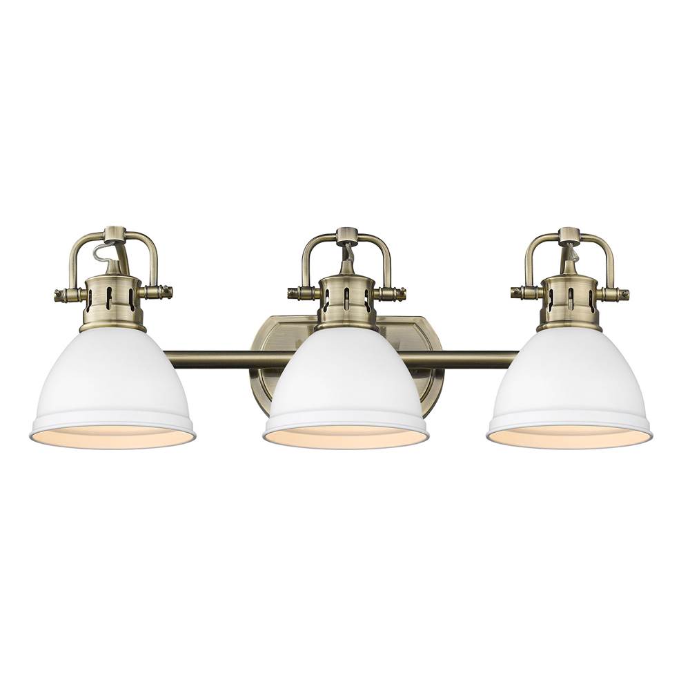 Golden Lighting 3602-BA3 AB-WHT Aged Brass Yep By Golden Lighting Duncan 3-light Vanity In Aged Brass And Matte White Shade Image 1