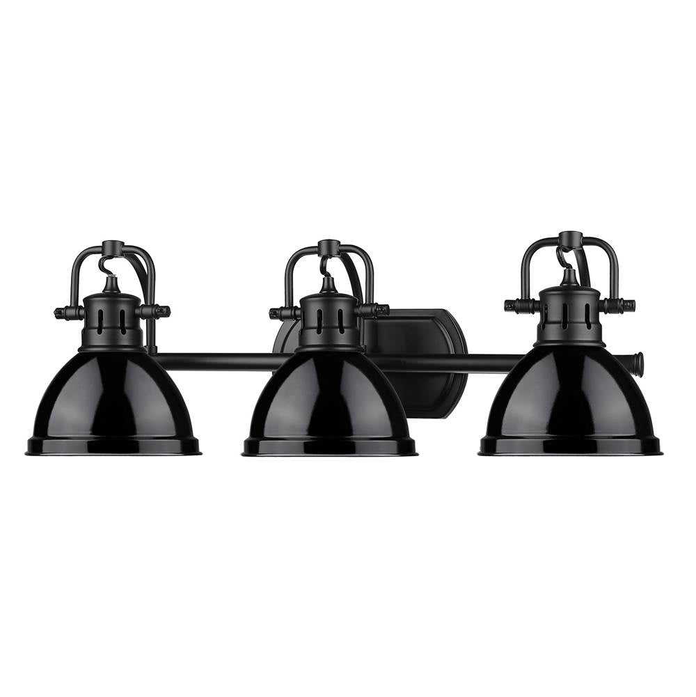 Golden Lighting Duncan Bcb Yep By Golden Lighting Duncan 3-light Vanity In Aged Brass And Black Shade