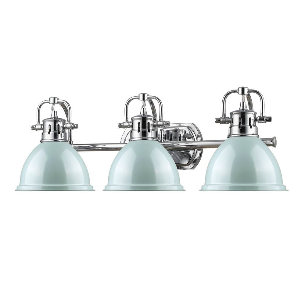 Golden Lighting 3602-BA3 CH-SF Chrome Yep By Golden Lighting Duncan 3-light Vanity In Chrome And Seafoam Shade Image 2