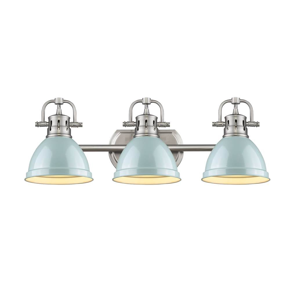Golden Lighting Duncan Bcb Yep By Golden Lighting Duncan 3-light Vanity In Aged Brass And Seafoam Shade
