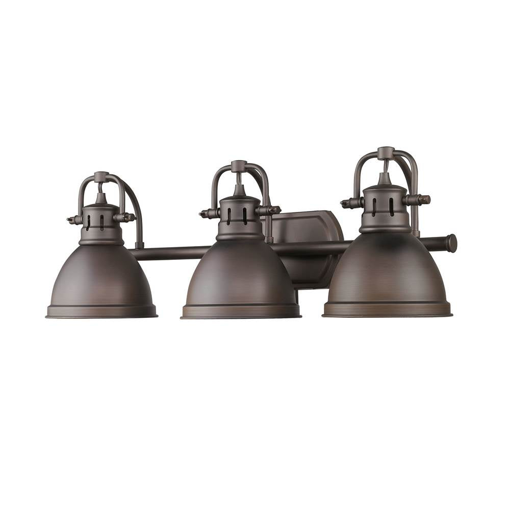 Golden Lighting Duncan Bcb Yep By Golden Lighting Duncan 3-light Vanity In Aged Brass And Rubbed Bronze Shade