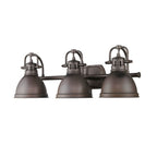 Golden Lighting Duncan Bcb Yep By Golden Lighting Duncan 3-light Vanity In Aged Brass And Rubbed Bronze Shade
