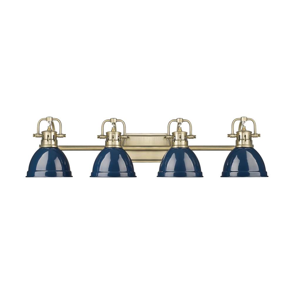 Golden Lighting 3602-BA4 AB-NVY Aged Brass Yep By Golden Lighting Duncan 4-light Vanity In Aged Brass And Navy Blue Shade Image 1