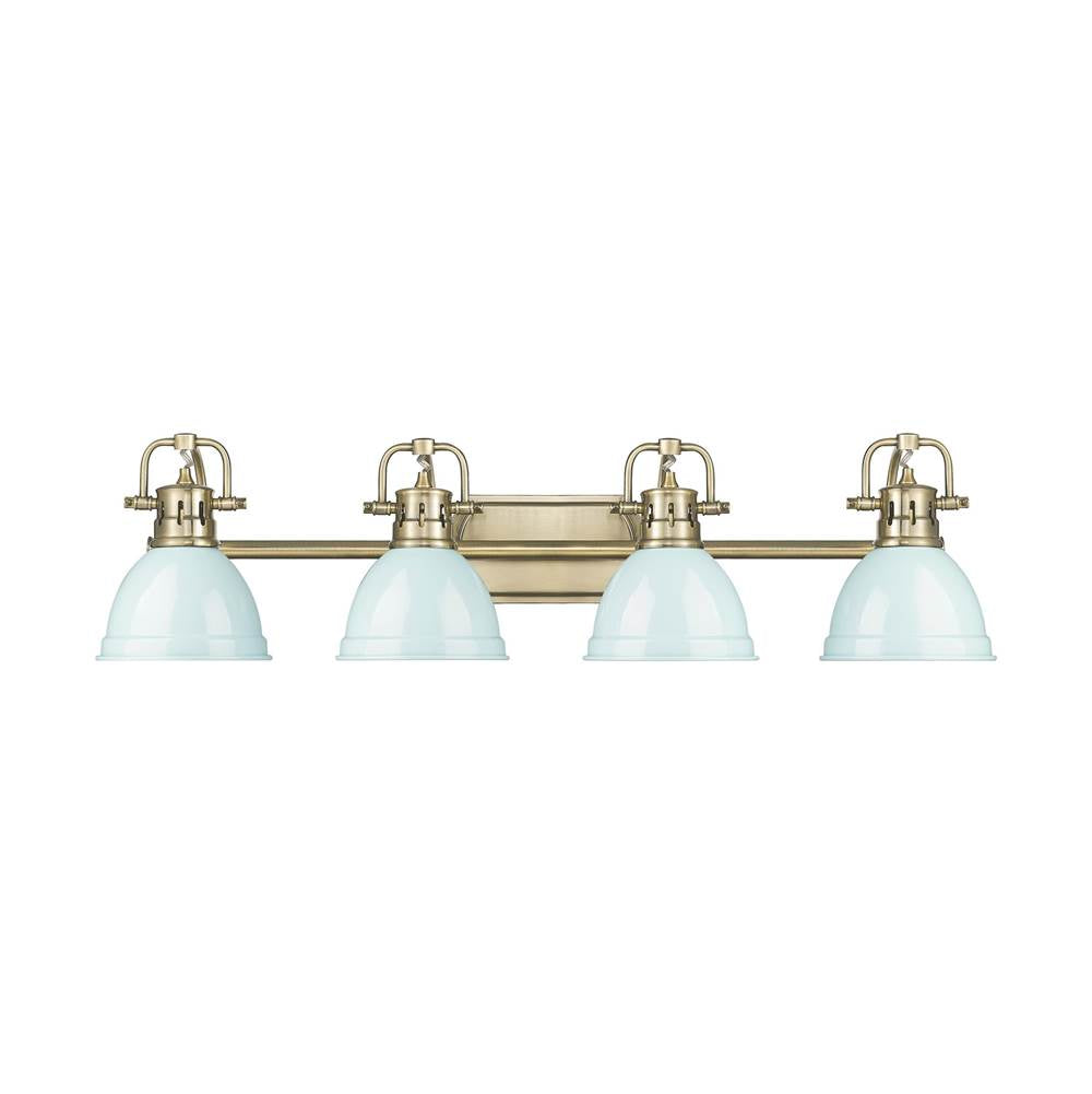 Golden Lighting 3602-BA4 AB-SF Aged Brass Yep By Golden Lighting Duncan 4-light Vanity In Aged Brass And Seafoam Shade Image 1