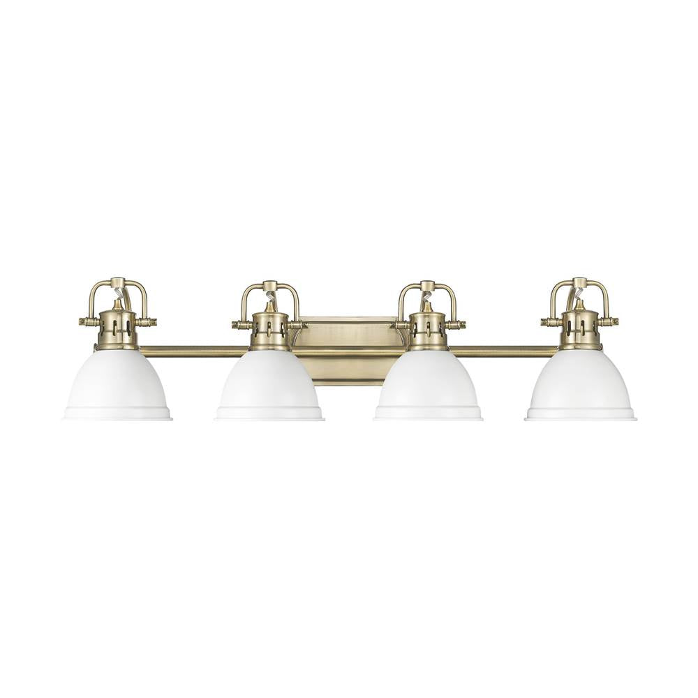 Golden Lighting 3602-BA4 AB-WHT Aged Brass Yep By Golden Lighting Duncan 4-light Vanity In Aged Brass And Matte White Shade Image 1