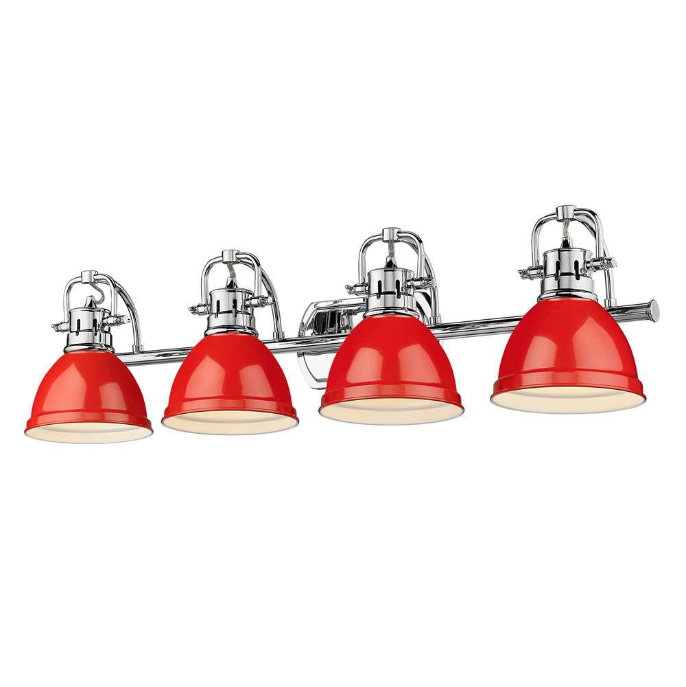Golden Lighting 3602-BA4 CH-RD Chrome Yep By Golden Lighting Duncan 4-light Vanity In Chrome And Red Shade Image 1