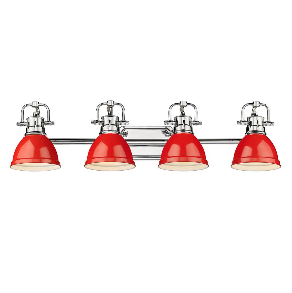 Golden Lighting Duncan Yep By Golden Lighting Duncan 4-light Vanity In Chrome And Red Shade