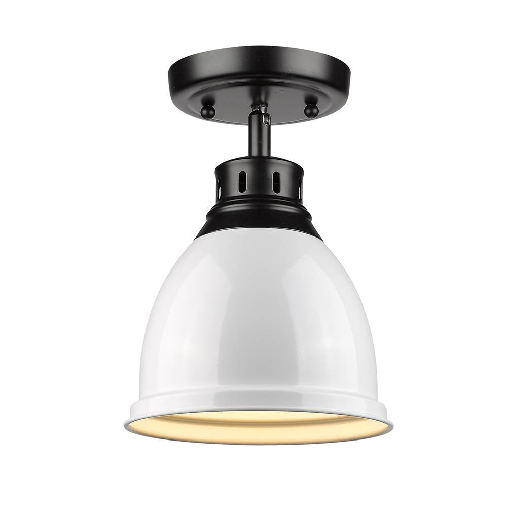 Golden Lighting 3602-FM BLK-WH Matte Black Wry Lighting Duncan 1-light Flush Mount In Matte Black And White Shade Image 1