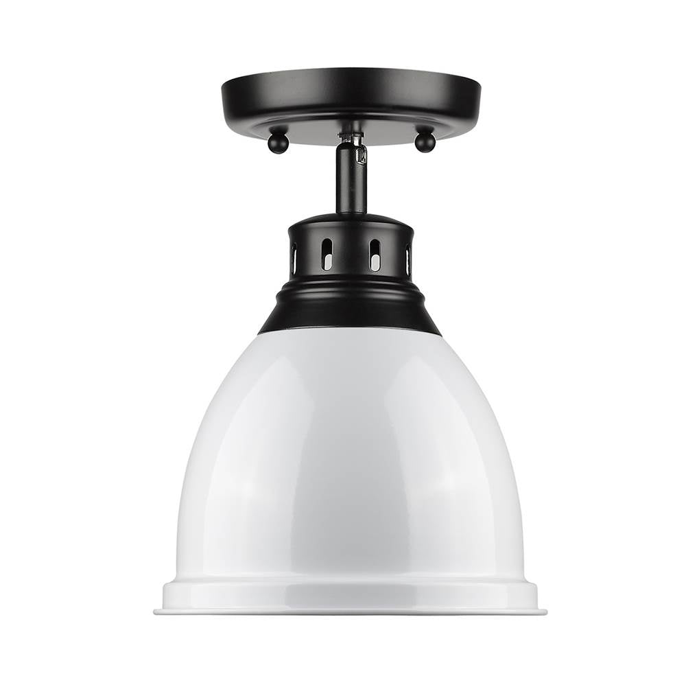 Golden Lighting Duncan Wry Lighting Duncan 1-light Flush Mount In Matte Black And White Shade
