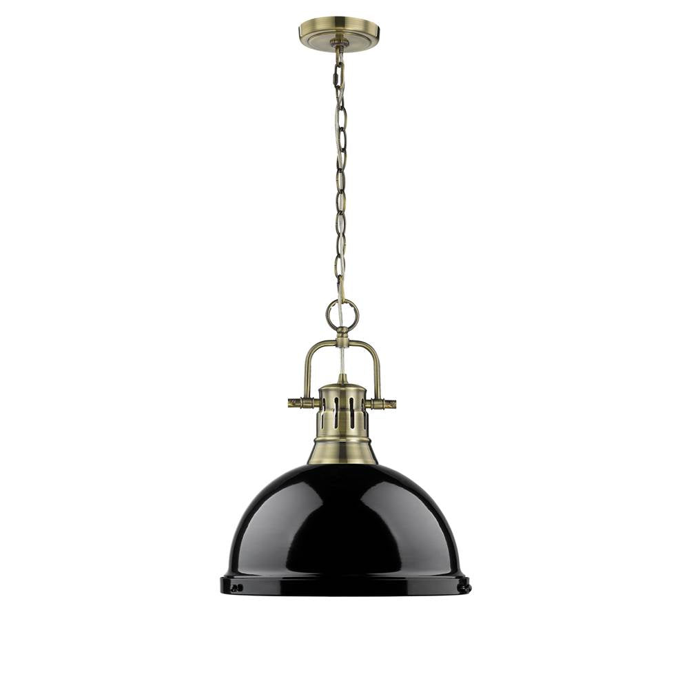 Golden Lighting Duncan Yep By Golden Lighting Duncan 1-light 14in Chain Hung Pendant In Aged Brass And Black Shade