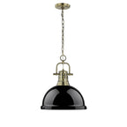 Golden Lighting Duncan Yep By Golden Lighting Duncan 1-light 14in Chain Hung Pendant In Aged Brass And Black Shade