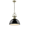 Golden Lighting 3602-L AB-BK Aged Brass Yep By Golden Lighting Duncan 1-light 14in Chain Hung Pendant In Aged Brass And Black Shade Image 1