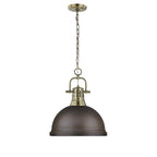 Golden Lighting Duncan Yep By Golden Lighting Duncan 1-light 14in Chain Hung Pendant In Aged Brass And Rubbed Bronze Shade