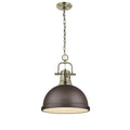 Golden Lighting 3602-L AB-RBZ Aged Brass Yep By Golden Lighting Duncan 1-light 14in Chain Hung Pendant In Aged Brass And Rubbed Bronze Shade Image 1
