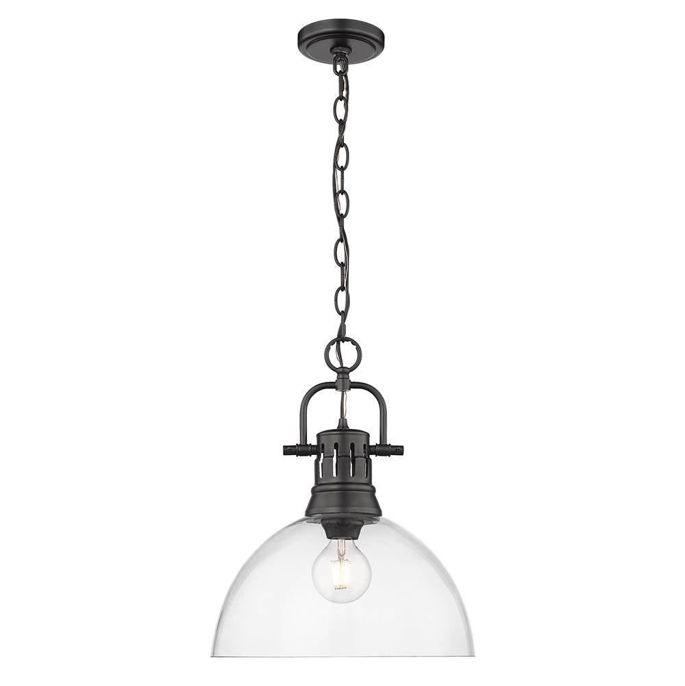 Golden Lighting Duncan Yep By Golden Lighting Duncan 1-light 14in Chain Hung Pendant In Aged Brass And Clear Glass
