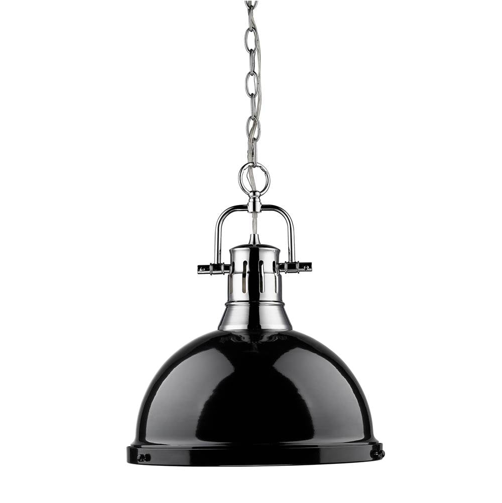 Golden Lighting Duncan Yep By Golden Lighting Duncan 1-light 14in Chain Hung Pendant In Aged Brass And Black Shade