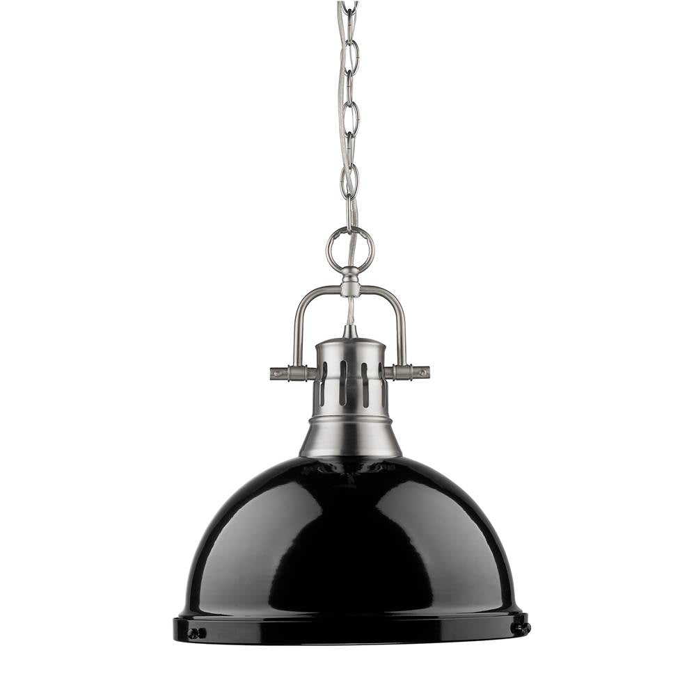 Golden Lighting Duncan Yep By Golden Lighting Duncan 1-light 14in Chain Hung Pendant In Aged Brass And Black Shade