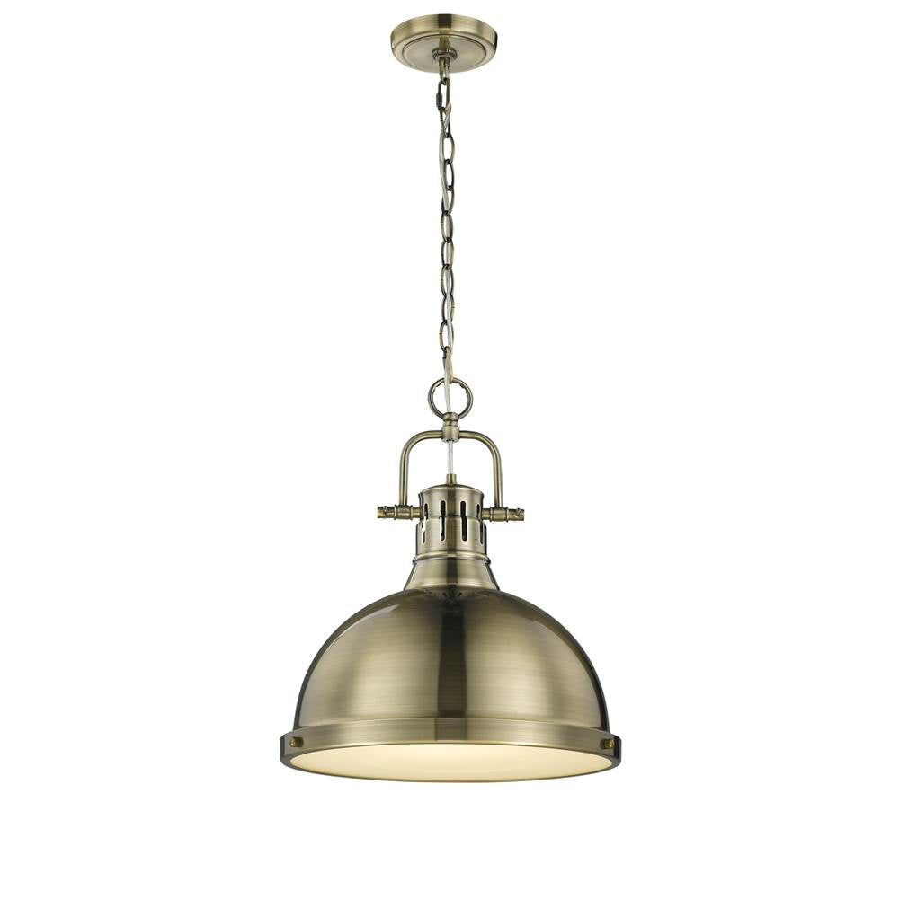 Golden Lighting 3602-L AB-AB Aged Brass Yep By Golden Lighting Duncan 1-light 14in Chain Hung Pendant In Aged Brass Image 1