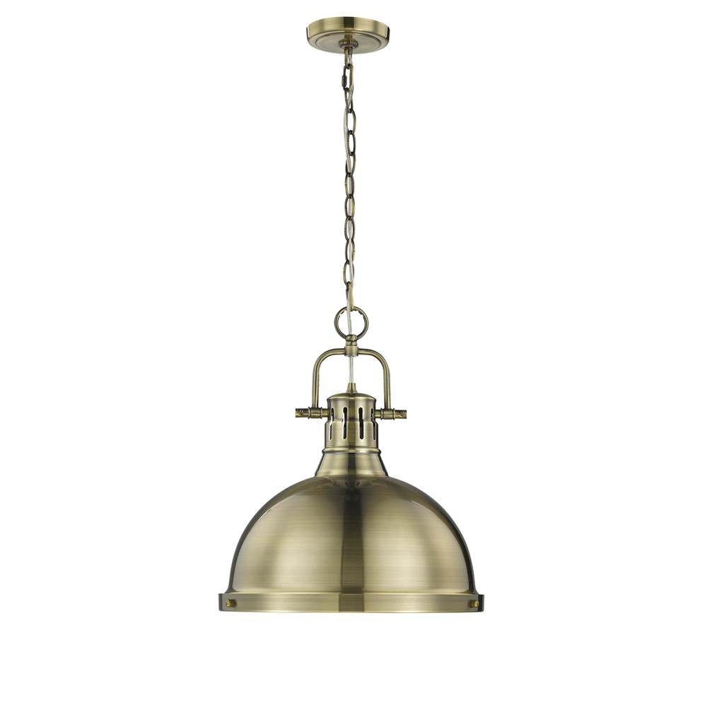 Golden Lighting Duncan Yep By Golden Lighting Duncan 1-light 14in Chain Hung Pendant In Aged Brass