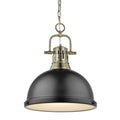 Golden Lighting 3602-L AB-BLK Aged Brass Yep By Golden Lighting Duncan 1-light 14in Chain Hung Pendant In Aged Brass And Matte Black Shade Image 1