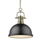 Golden Lighting 3602-L AB-BLK Aged Brass Yep By Golden Lighting Duncan 1-light 14in Chain Hung Pendant In Aged Brass And Matte Black Shade Image 1