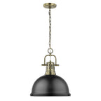Golden Lighting Duncan Yep By Golden Lighting Duncan 1-light 14in Chain Hung Pendant In Aged Brass And Matte Black Shade
