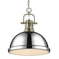 Golden Lighting 3602-L AB-CH Aged Brass Yep By Golden Lighting Duncan 1-light 14in Chain Hung Pendant In Aged Brass And Chrome Shade Image 1