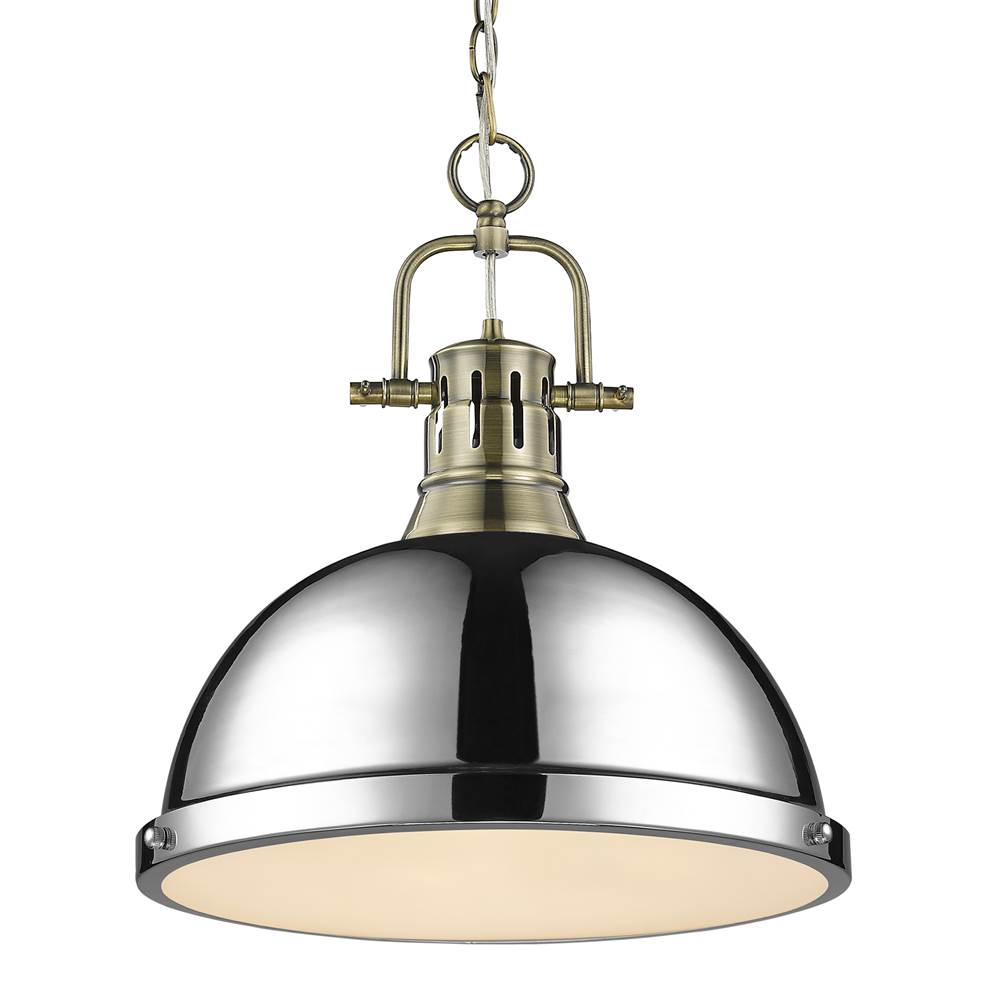 Golden Lighting 3602-L AB-CH Aged Brass Yep By Golden Lighting Duncan 1-light 14in Chain Hung Pendant In Aged Brass And Chrome Shade Image 1