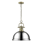 Golden Lighting Duncan Yep By Golden Lighting Duncan 1-light 14in Chain Hung Pendant In Aged Brass And Chrome Shade