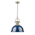 Golden Lighting 3602-L AB-NVY Aged Brass Yep By Golden Lighting Duncan 1-light 14in Chain Hung Pendant In Aged Brass And Navy Blue Shade Image 1