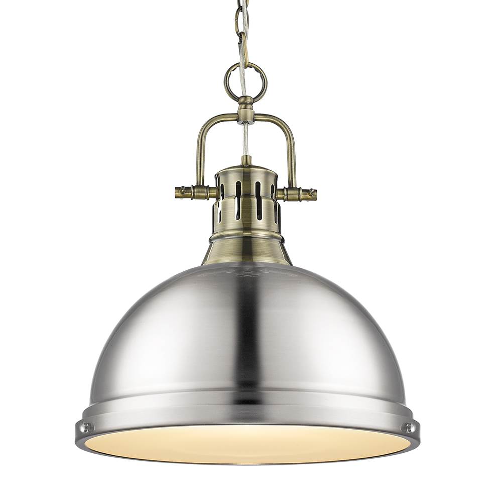 Golden Lighting 3602-L AB-PW Aged Brass Yep By Golden Lighting Duncan 1-light 14in Chain Hung Pendant In Aged Brass And Pewter Shade Image 1