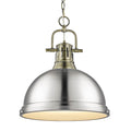 Golden Lighting 3602-L AB-PW Aged Brass Yep By Golden Lighting Duncan 1-light 14in Chain Hung Pendant In Aged Brass And Pewter Shade Image 1