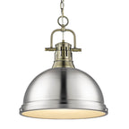 Golden Lighting 3602-L AB-PW Aged Brass Yep By Golden Lighting Duncan 1-light 14in Chain Hung Pendant In Aged Brass And Pewter Shade Image 1