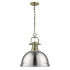 Golden Lighting Duncan Yep By Golden Lighting Duncan 1-light 14in Chain Hung Pendant In Aged Brass And Pewter Shade