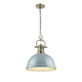 Golden Lighting 3602-L AB-SF Aged Brass Yep By Golden Lighting Duncan 1-light 14in Chain Hung Pendant In Aged Brass And Seafoam Shade Image 1