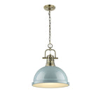 Golden Lighting 3602-L AB-SF Aged Brass Yep By Golden Lighting Duncan 1-light 14in Chain Hung Pendant In Aged Brass And Seafoam Shade Image 1