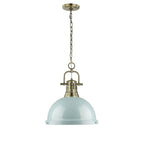 Golden Lighting Duncan Yep By Golden Lighting Duncan 1-light 14in Chain Hung Pendant In Aged Brass And Seafoam Shade