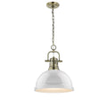 Golden Lighting 3602-L AB-WH Aged Brass Yep By Golden Lighting Duncan 1-light 14in Chain Hung Pendant In Aged Brass And White Shade Image 1