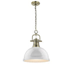 Golden Lighting 3602-L AB-WH Aged Brass Yep By Golden Lighting Duncan 1-light 14in Chain Hung Pendant In Aged Brass And White Shade Image 1
