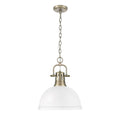 Golden Lighting 3602-L AB-WHT Aged Brass Yep By Golden Lighting Duncan 1-light 14in Chain Hung Pendant In Aged Brass And Matte White Shade Image 1