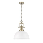 Golden Lighting 3602-L AB-WHT Aged Brass Yep By Golden Lighting Duncan 1-light 14in Chain Hung Pendant In Aged Brass And Matte White Shade Image 1