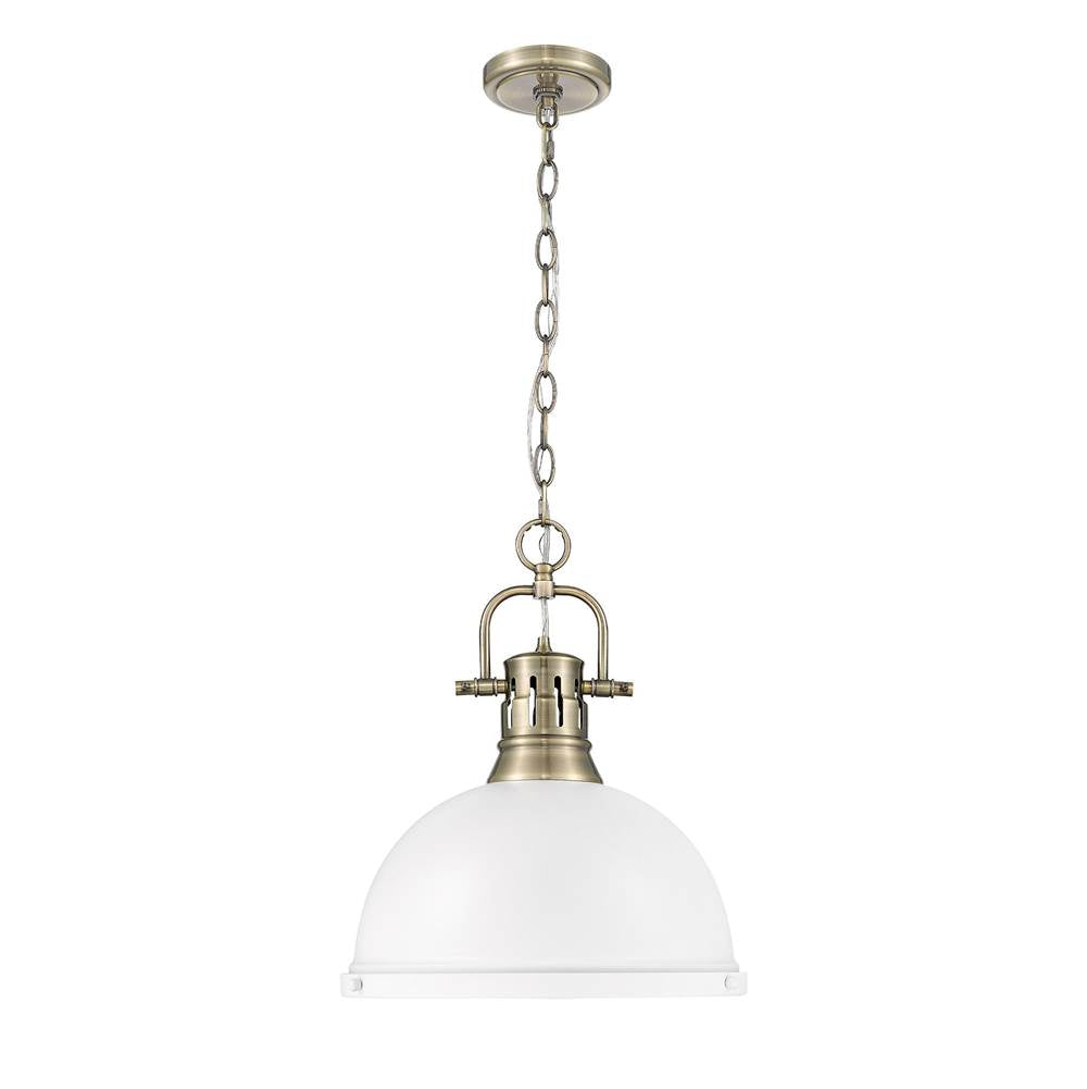 Golden Lighting 3602-L AB-WHT Aged Brass Yep By Golden Lighting Duncan 1-light 14in Chain Hung Pendant In Aged Brass And Matte White Shade Image 1