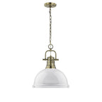 Golden Lighting Duncan Yep By Golden Lighting Duncan 1-light 14in Chain Hung Pendant In Aged Brass And White Shade