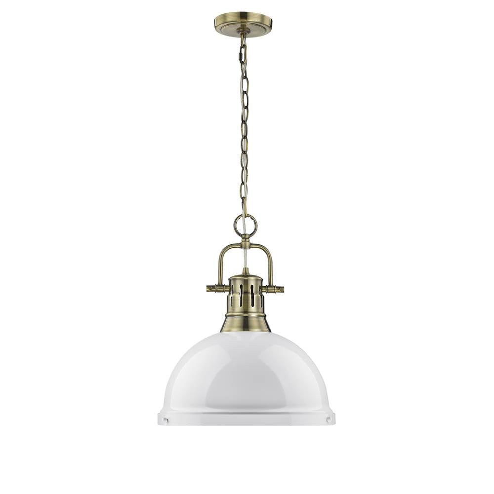 Golden Lighting Duncan Yep By Golden Lighting Duncan 1-light 14in Chain Hung Pendant In Aged Brass And White Shade