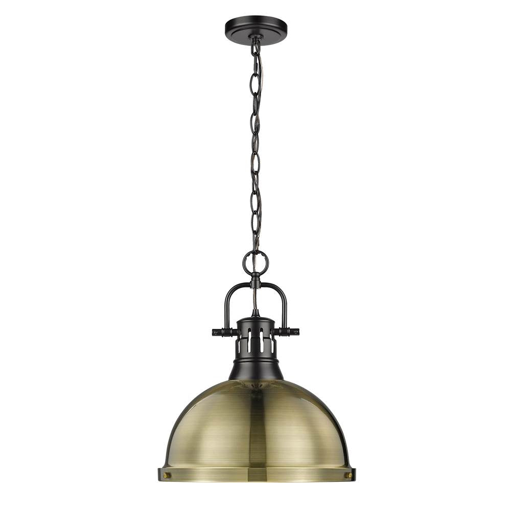 Golden Lighting Duncan Yep By Golden Lighting Duncan 1-light 14in Chain Hung Pendant In Aged Brass