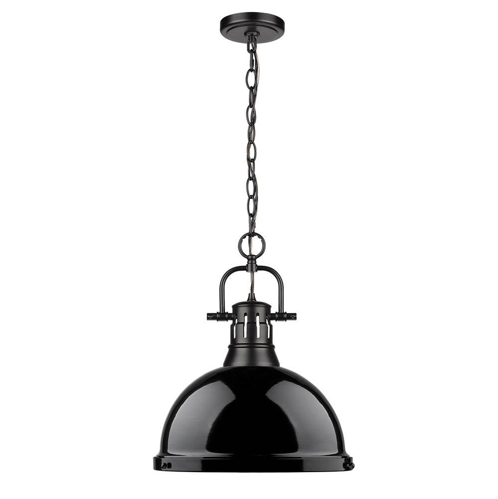 Golden Lighting Duncan Yep By Golden Lighting Duncan 1-light 14in Chain Hung Pendant In Aged Brass And Black Shade