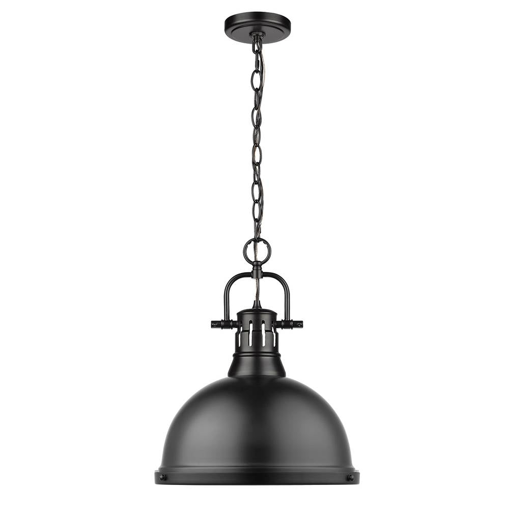 Golden Lighting Duncan Yep By Golden Lighting Duncan 1-light 14in Chain Hung Pendant In Aged Brass And Matte Black Shade