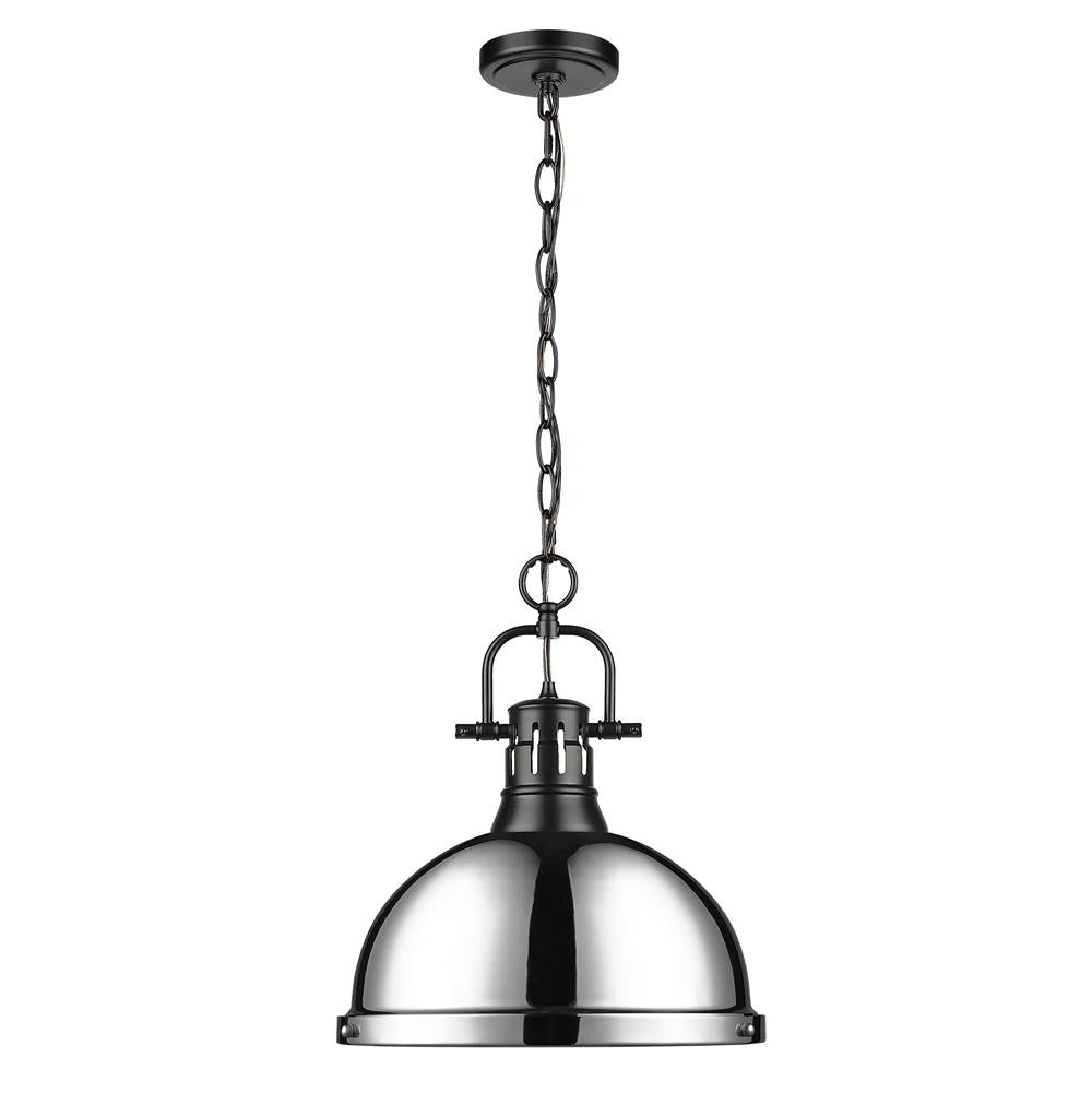 Golden Lighting Duncan Yep By Golden Lighting Duncan 1-light 14in Chain Hung Pendant In Aged Brass And Chrome Shade